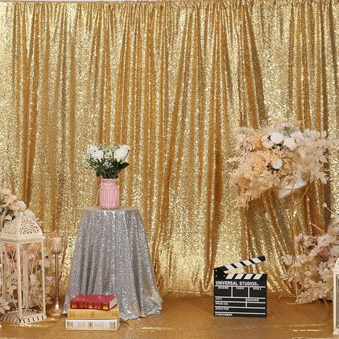 Poise3EHome 8FT x 10FT Sequin Photography Backdrop Curtain for Party Decoration, Golden