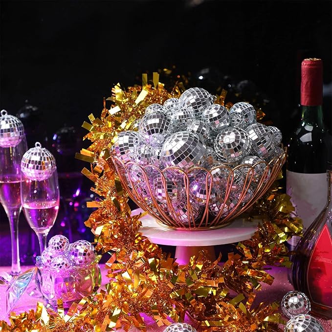 Funtery 100 Pcs Mirror Disco Balls Bulk Assorted Silver Hanging Disco Ball Decor for Home Wedding Birthday Dance Music 70 S Theme Party Christmas Tree Ornaments(1.2'', 2'')