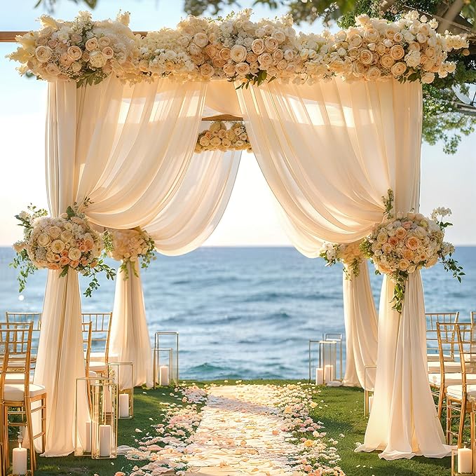 Champagne Wedding Arch Draping Fabric 1 Panel 30'' x 20FT Champagne Drapes Sheer Fabric Backdrop Arch Draping Fabrics for Wedding Ceremony Birthday Party Bridal Shower Decoration