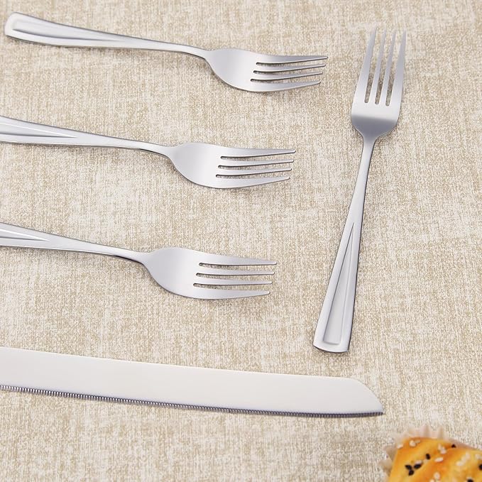 GoGeiLi Cake Knife and Server Set with 4 Salad Forks, Heavy-Duty 18/0 Stainless Steel Cake Cutting Set for Wedding Birthday Parties Anniversary, Dishwasher Safe
