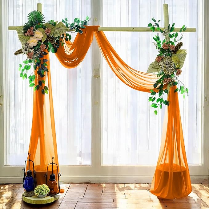 MDS Halloween Chiffon Draping Fabric - 2 Panel, 30" Wide x 100ft Long - Sheer Spooky Arbor & Canopy Drapery for Haunted House Backdrops, Party Ceilings, DIY Costumes & Themed Events - Orange