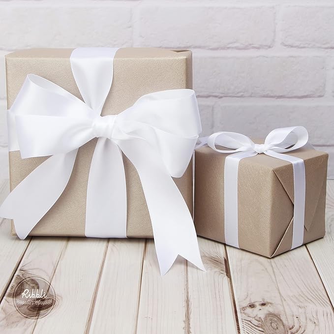Ribbli White Double Faced Satin Ribbon,1-1/2” x Continuous 25 Yards,Use for Bows Bouquet,Gift Wrapping,Wedding,Floral Arrangement