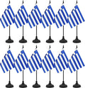 12 Pack Greece Desk Flag Set, Greek Table Office Flag, Small Miniature Desktop Flag With Black Pole and Black Base, Classroom, Offices Meeting Desk Decoration (Greece)
