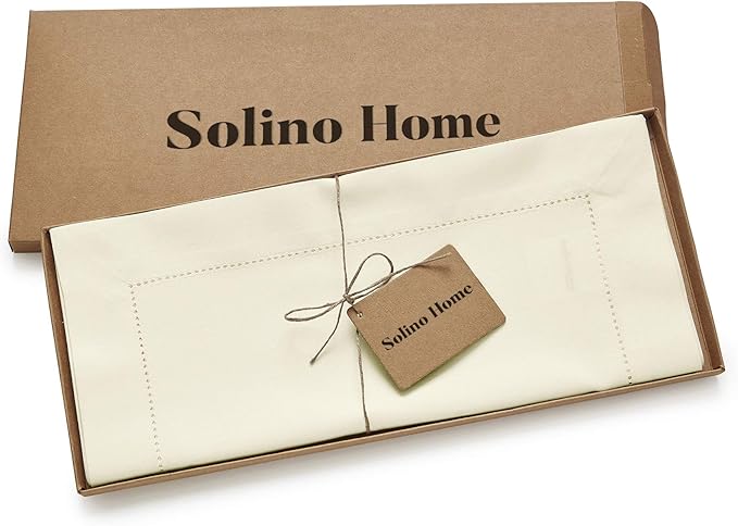 Solino Home Ivory Table Runner 60 Inches - Cotton Linen Hemstitch Coffee Table Runner 14 x 60 Inch Ideal for Dresser Tables - Fall, Autumn, Halloween, Thanksgiving, Christmas, Holiday