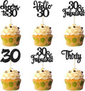 30Pcs Happy 30th Birthday Cupcake Toppers Black Glitter Thirty Cheers to 30 Birthday Cupcake Picks for Happy 30th Birthday Anniversary Party Cake Decorations Supplies