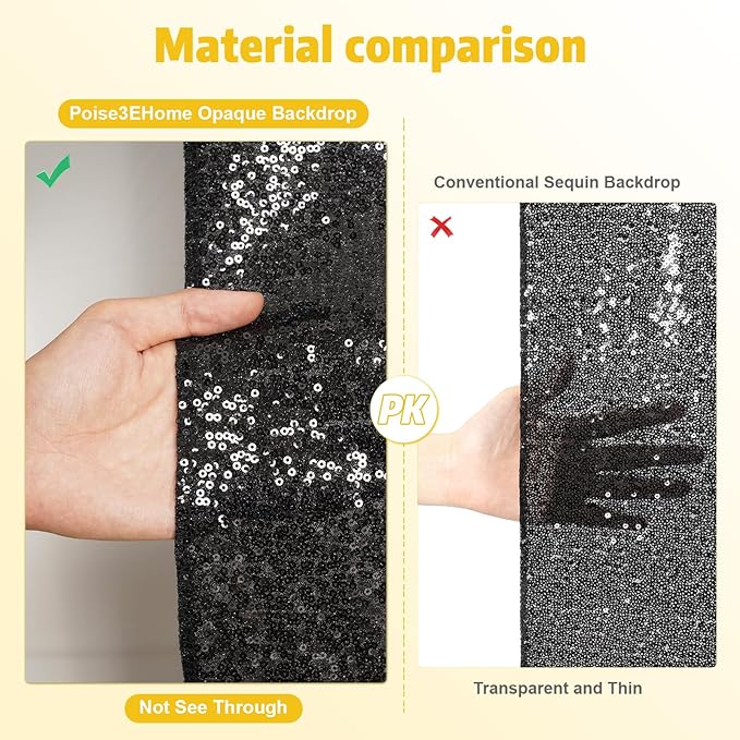 Poise3EHome 2 Panels 4x8ft Black Sequin Backdrop,Upgrade Shimmer Backdrop for Wedding Decor,Party Photo Booths,Event Decorations