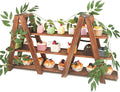 Wooden 3-Tier Cupcake Stand with Removable Trays & Vine Decoration – Foldable Party Display Serving Ladder with Platter for Cake, Snacks, Fruits, Chips, Bread