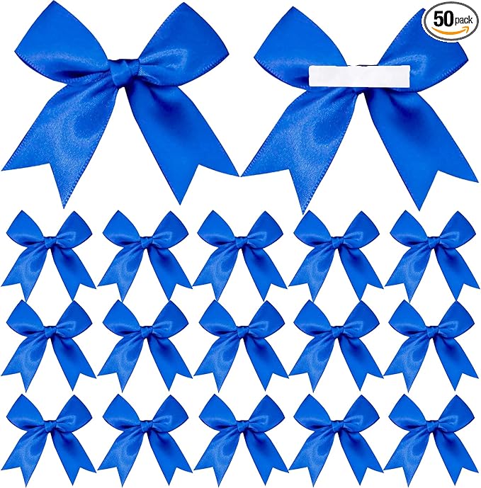 50 Pieces Gift Wrap Bows Premium Satin Ribbon Bows 3.3 Inch Craft Bows for Gift Wrapping DIY Treat Bags Holiday Gifts Bag Party Decorations, Wedding Decor Christmas Birthday Presents (Royal Blue)