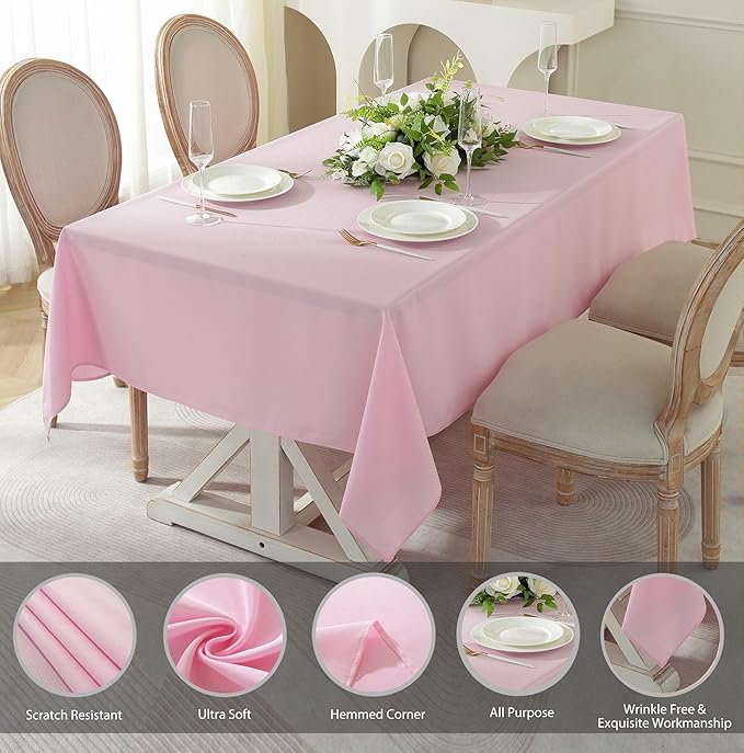 Craft And Party Rectangle Tablecloth, 70 x 120 Inch Pink Tablecloth, Polyester Fabric Washable Table Cloth for Home, Party, Wedding or Restaurant Use.