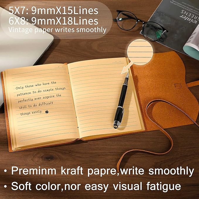 Leather Bound Journal for Men/Women, Rustic Vintage Handmade Large Writing Notebook with 240 Kraft Lined Pages(5x7 inches), Business/Travel Daily Notepad Sketchbook Gift - Brown