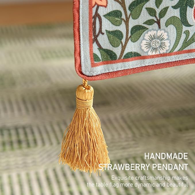 ISAENNE Designer French Green Elegant Linen Table Runner 71 Inches Long,Colorful Flower Pattern Soft Table Runners for Dining Tables,Thanksgiving,Kitchen Tables,Christmas,12"*71"-Naples B