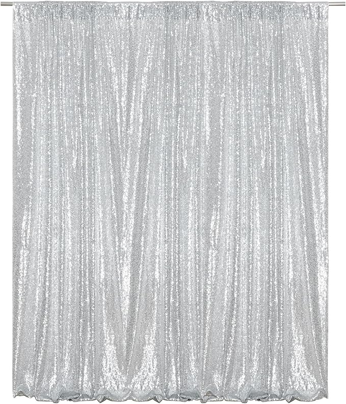 Poise3EHome 4x8ft Silver Sequin Backdrop, Upgrade Shimmer Backdrop for Wedding Christmas Decor, Party Photo Booths, and Event Decorations