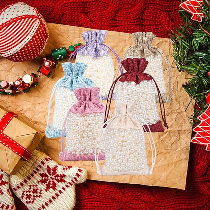 50 Pcs Burlap Bags with Drawstring,3.9"x5.5" Gift Bags Jewelry Pouch Bags for Candy Packing Party Favors Wedding Holiday DIY Craft(Pink)