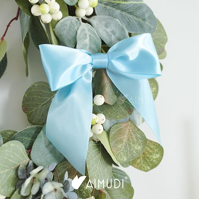 AIMUDI Baby Blue Satin Bows 5.5" Bows for Gift Wrapping Satin Twist Tie Bows Premade Ribbon Bows for Treat Bags Invitations Baskets Crafts Wedding Birthday Baby Shower Easter Decorations, 24 PCs