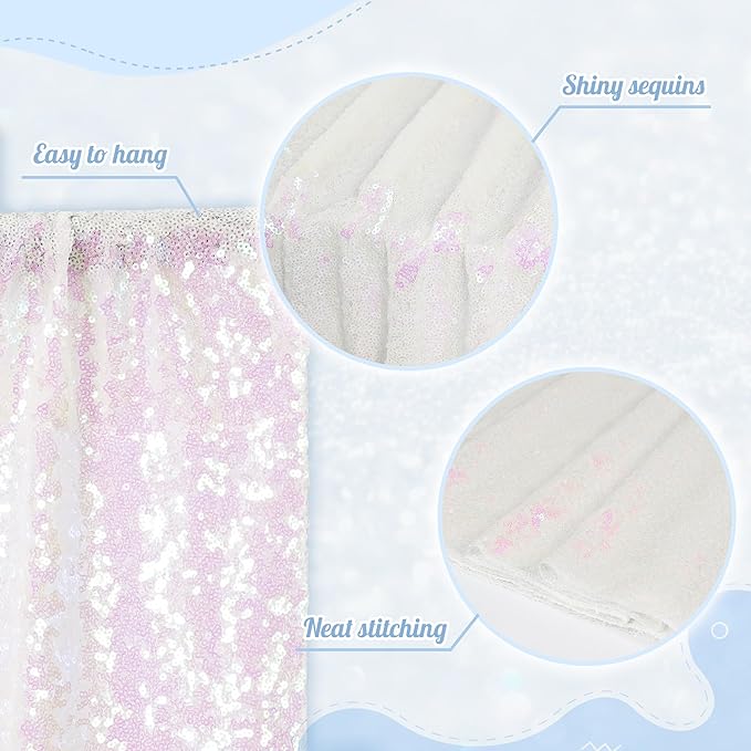 PartyDelight Sequin Backdrop Curtains Iridescent 2 Panels 5Ft x 10Ft Photograph Wedding Curtain Special Events