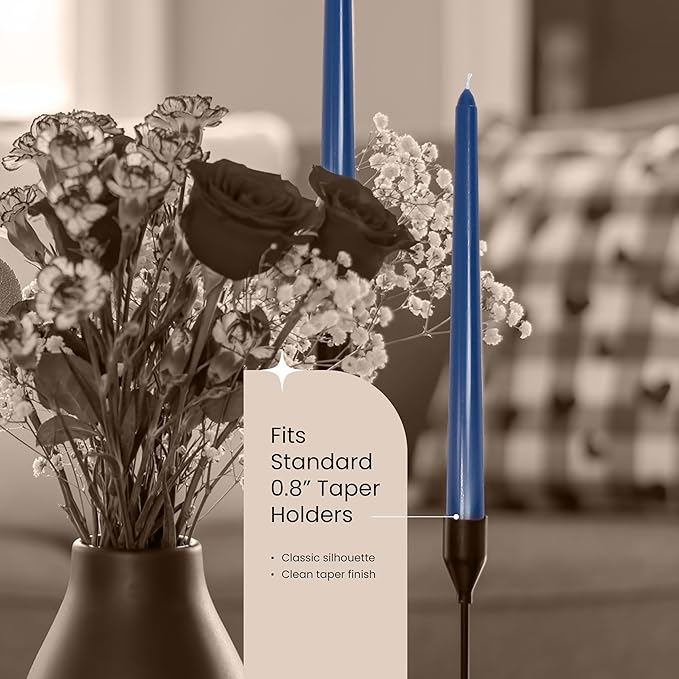 Leor & Lair Blue Taper Candles - 4 Pack 10" Blue Candlesticks - Unscented Long Burning Candle Sticks for Winter, July 4th Decoration, Dinner, Hanukkah, Weddings, Restaurants & Events