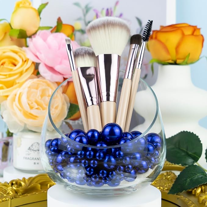 150Pcs Navy Blue Polished No Hole Faux Pearl Beads for Vase Filling Decorations, Plastic Pearls Vase Fillers, Table Scatters, Wedding Centerpiece, Home Decor, 8/14/20 mm