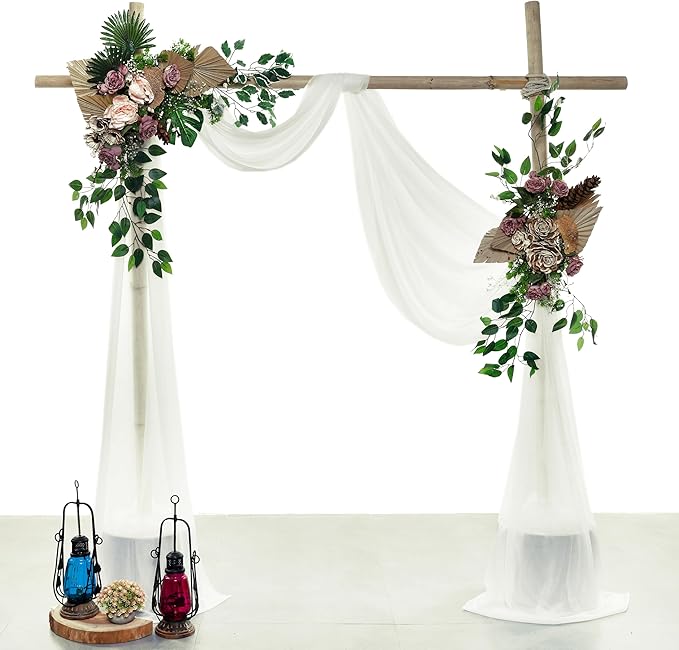 VDS Pack of 1 Panel (30 Inch X 30 Feet) Wedding Arch Draping Fabric Sheer Chiffon Fabric Drapery for Wedding Ceremony Reception Swag Backdrop Canopy Chuppah ARBO Altars Decoration (Ivory)