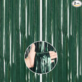 PartyWoo Green Streamers Backdrop 2pcs Green Tinsel Foil Fringe Streamer Curtains 8.2 FT Curtains Photo Backdrop for Graduation Birthday Dinosaur Jungle Golf Football Theme Party Decorations