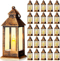 Hoolerry 24 Set Halloween Mini Lanterns with LED Candles 5.5'' Decorative Hanging Small Vintage Lantern Centerpiece Battery Powered for Wedding Table(Retro)