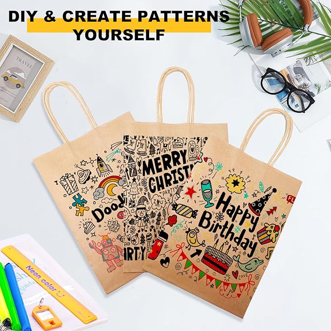 BAG BOX 100 Pcs Small 5.9x3.1x8.25 Inch Brown Kraft Paper Gift Bags with Handles for Bulk Wedding, Party Favors, Grocery, Shopping, Retail Merchandise, Gift Sacks