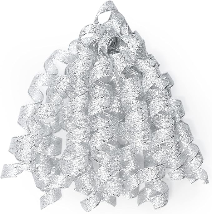 CT CRAFT LLC Silver Metallic Curly Ribbon Bow 6" Long x 6 Counts Gift Wrapping Pre-Tied Self-Adhesive Tab for Birthday Present Box Wine Bottle Baby Shower Party Christmas Hanukah