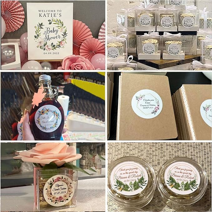 Custom Stickers for Weddings, Birthdays & Businesses - Personalized Labels with Your Logo - Waterproof, Fade and Heat Resistant - Pack of 100-1000 (Wreath I, 3.5 Inch)