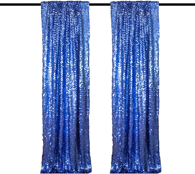 JYFLZQ Blue Payette Sequin Backdrop Curtains 8ft x 8ft 1 Panel Glitter Thick Shimmer Backdrop Background Photo Booth Backdrops for Parties