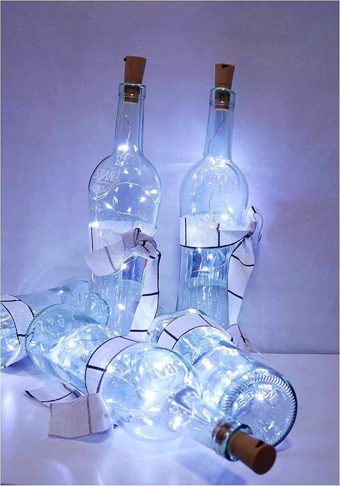 24 Pack 20 LED Wine Bottle Cork Lights, Fairy Mini String Lights Copper Wire, Battery Operated Starry Lights for DIY, Christmas, Halloween, Wedding, Party, Indoor&Outdoor (24 Pack, Cool White)