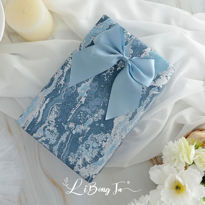 5'' Dusty Blue Bow Party Decorations Satin Bows, Twist Tie Bows for Treat Bags, Cake Pops, Pre-tied Bow Premade Ribbon Bows for Crafts, Holiday Bows for Gift Wrapping, Wedding Decor-24 Counts
