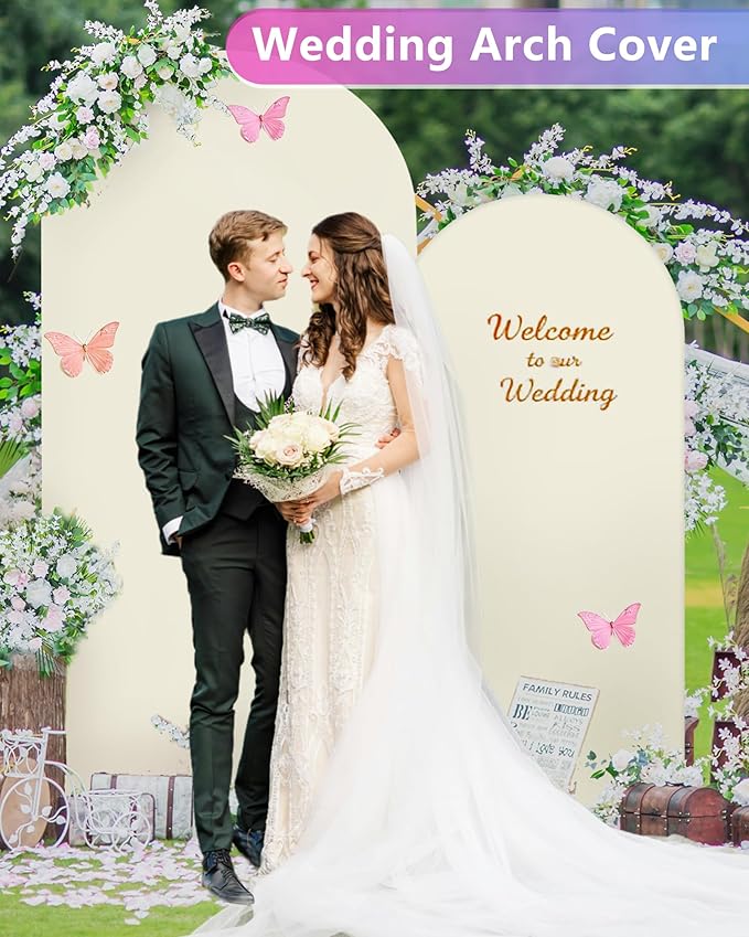HEMMOTOP Light Beige Arch Backdrop Cover 7.2 ft, 6ft, Wedding Arch Covers Stretchy Backdrop 2 Set, Spandex 2 Sided Arched Background for Birthday, Party, Baby Shower, Decorations