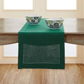 Solino Home Linen Table Runner 108 Inches Long - 100% Pure Linen Rainforest Green Table Runner 14 x 108 Inch for Fall, Autumn, Thanksgiving, Christmas - Classic Hemstitch