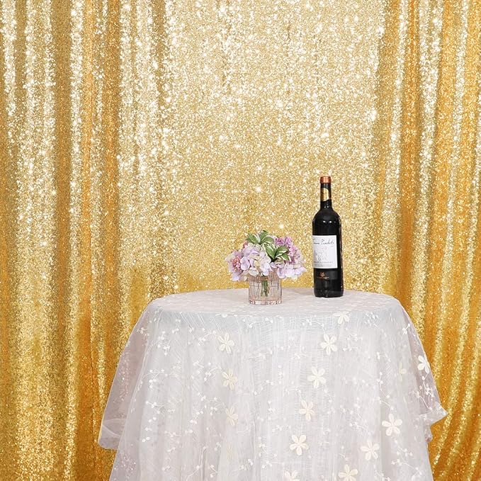 Gold Sequin Photography Backdrop Curtain for Wedding Party Decoration Festival Ceremony 8ft x 8ft Gold