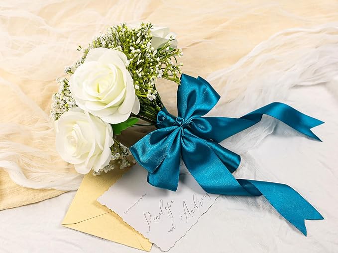Turquoise Satin Ribbon 1-1/2 inch X Continuous 50 Yards, Single Face Polyester Ribbon Perfect for Gift Wrapping, Flower Bouquet, Wedding Decor, Crafts, Bow Making, Sewing and More