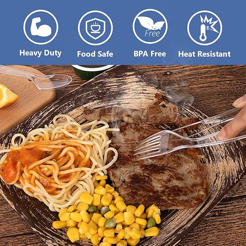 1000 Count Plastic Silverware Heavy Duty - 500 Spoons, 500 Forks, BPA-Free, Heat Resistant, Disposable Plastic Utensils Set, Plastic Cutlery Set, Plasticware Bulk for Party