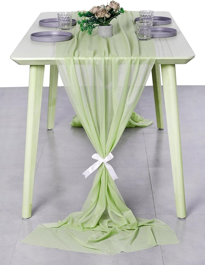 MDS 20 Pack 10ft Chiffon Table Runner 29 x 120 Inches Sheer Wedding Runner Romantic Rustic Table Runner for Wedding Decorations, Birthday Parties, Bridal Shower Party Arch Decor - Sage Green