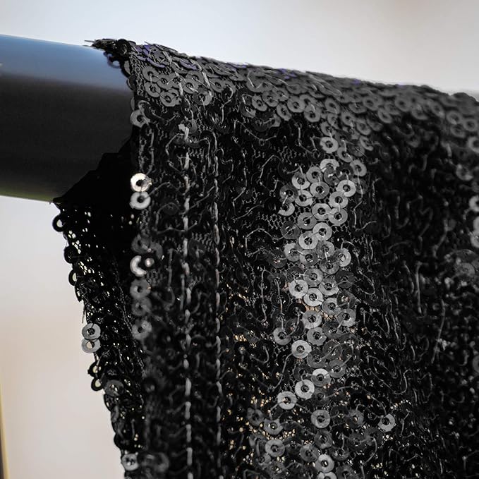 Black Sequin Backdrop Curtains 2 Panels 4FTx8FT Wedding Photo Backdrop Drapes Glitter Birthday Bridal Party Curtains Sparkle Background Party Decor Curtains Halloween Decoration
