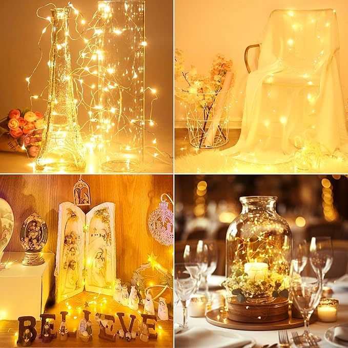 kolpop 30 Pack LED Fairy Lights Battery Operated, 7FT 20 LED Mini Twinkle String Lights Battery Powered Waterproof for Christmas Mason Jars Party (Cool&Warm)