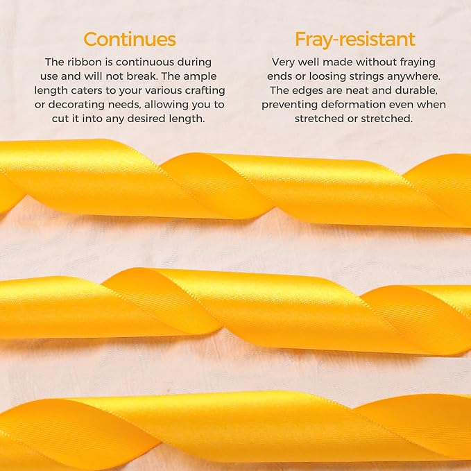Yellow Satin Ribbon 1-1/2 inch X Continuous 100 Yards, Single Face Polyester Ribbon Perfect for Gift Wrapping, Flower Bouquet, Wedding Decor, Crafts, Bow Making, Sewing and More