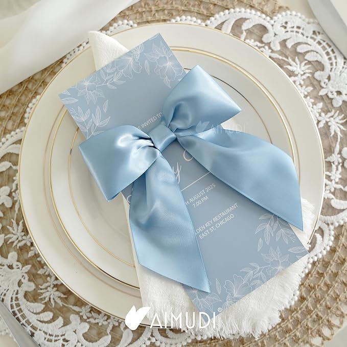 AIMUDI Dusty Blue Satin Bows 5.5" Bows for Gift Wrapping Satin Twist Tie Bows Premade Ribbon Bows for Treat Bags Invitations Baskets Wreaths Crafts Wedding Birthday Baby Shower Decorations, 24 PCs