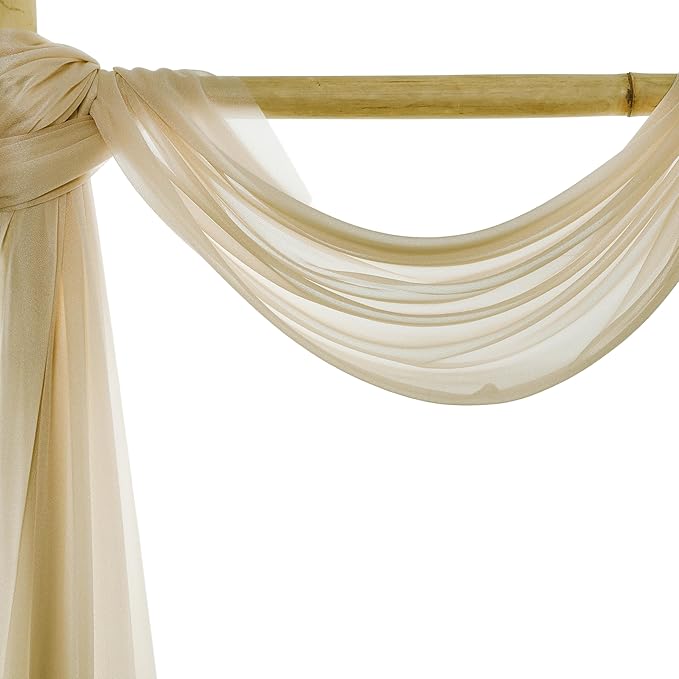 VDS Pack of 2 Panel (30 Inch X 100 Feet) Wedding Arch Draping Fabric Sheer Chiffon Fabric Drapery for Wedding Ceremony Reception Swag Backdrop Canopy Chuppah ARBO Altars Decoration (Champagne)