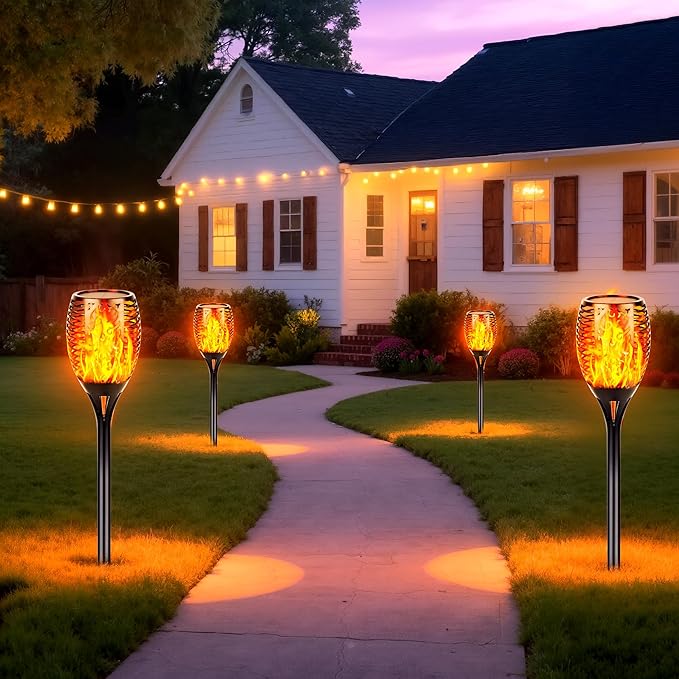 Walensee Solar Tiki Torches with Flickering Flame,96 LED Solar Torch Lights Outdoor Waterproof,43" Tall Super Larger Size Tiki Torches for Outside Garden Patio Yard, 6Pack