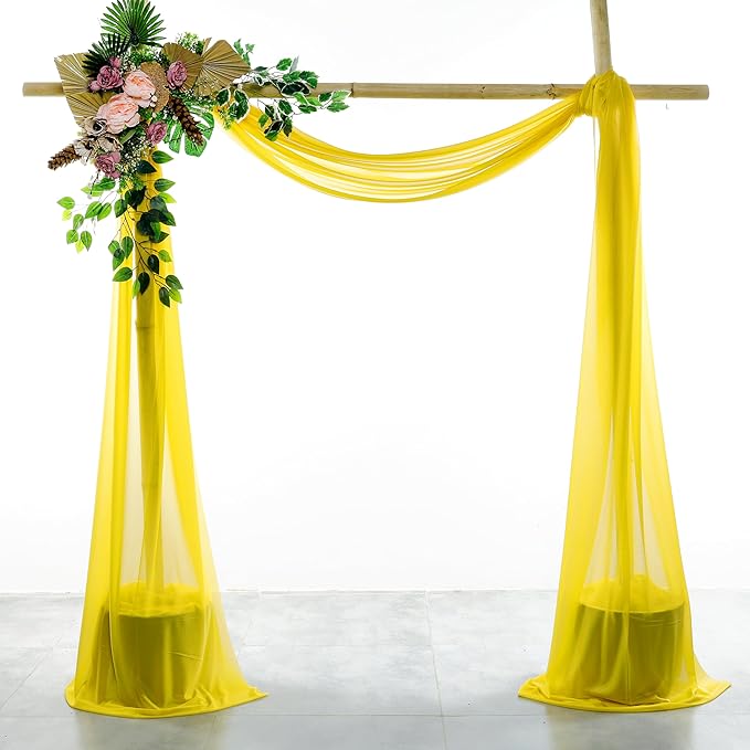 VDS Pack of 1 Panel (30 Inch X 40 Feet) Wedding Arch Draping Fabric Sheer Chiffon Fabric Drapery for Wedding Ceremony Reception Swag Backdrop Canopy Chuppah ARBO Altars Decoration (Yellow)