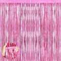Pink Metallic Tinsel Foil Fringe Curtains, 2 Pack 3.3x8.3 Feet Party Streamer for Birthday Party Decorations, Halloween Decor, Foil Curtain Backdrop for Bachelorette Party