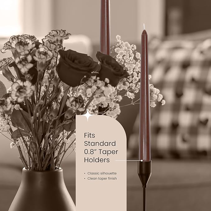 Leor & Lair Brown Taper Candles - 4 Pack 10" Brown Candlesticks - Unscented Long Burning Candle Sticks for Farmhouse Decor, Dinner Table, Holidays, Weddings, Restaurants & Events
