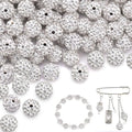 150 pcs 10mm Rhinestone Beads for Jewelry Making, White Shiny Round Shamballa Disco Beads Bulk, Sparkle Crystal Clay Christmas for Bracelet Baseball Necklace Earring Crafting and DIY