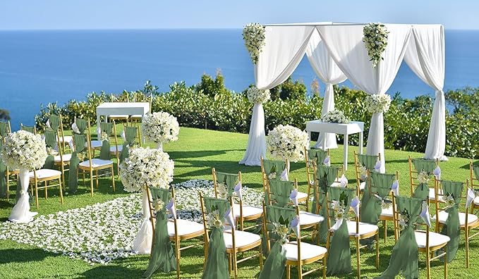 50 PCS Cheesecloth Chair Sashes, Bows Designed ChairSashes, 15.7x70 inch Chair Sashes for Aisle Decorations Universal Chairs Cover Decoration for Wedding Reception Party Banquet (Sage Green)