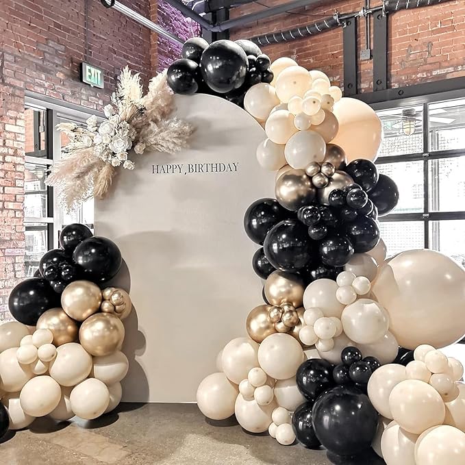 Black Gold Beige Balloons, 60PCS Black Gold White Sand Balloons Party Balloon with Metallic Gold Confetti Party Balloon for Graduation, Weddings, Birthday, New Year Decorations