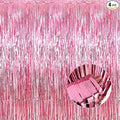 4 Pack Pink Foil Fringe Curtain Backdrop, 3.28Ft x 8.2Ft Metallic Tinsel Foil Fringe Streamer Curtains for Photo Booth Props, Birthday, Wedding, Valentine's Day Decoration Party Supplies