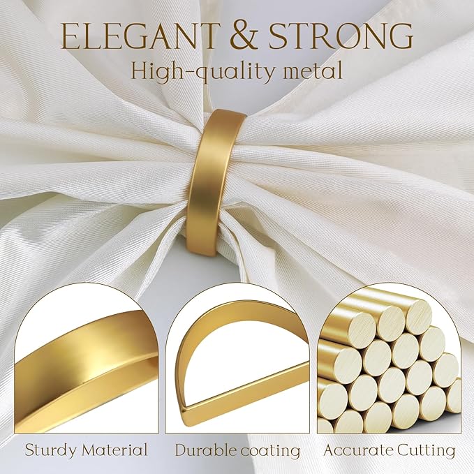 12PCS Gold Napkin Rings, Metal Napkin Rings, Fall Thanksgiving Christmas Table Decorations, Wedding, Banquet, Party, Easter Table Napkin Decorations